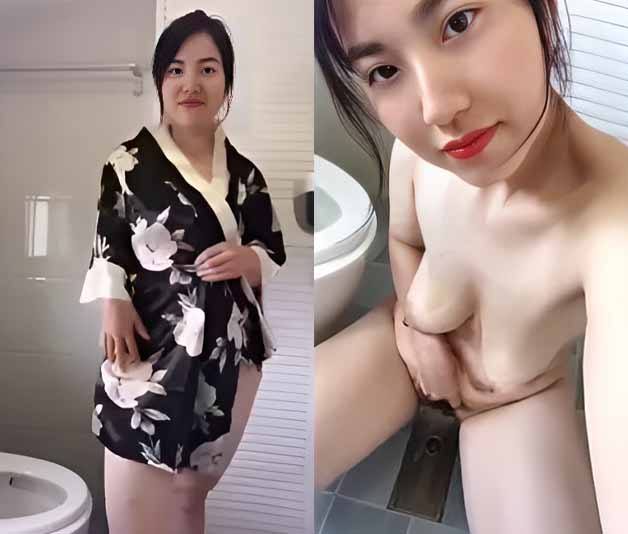 洗完澡后，漂亮女孩操她的阴户给她的男朋友看